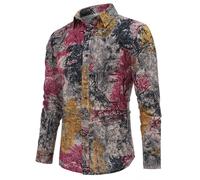Herren Funky Printed Shirt Casual Shirt Ausgefallene Blumenoberteile XL