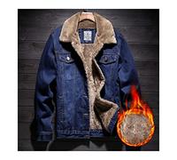 Herren Gefütterte Jeansjacke - Fleece Winter Sherpa Western Cowboy Mantel, Warmhalten Werkzeug Winddicht Verdicken Trucker Jeans Outwear, Button Down Langarm Übergröße,Marineblau,L