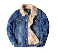 Herren Gefütterte Jeansjacke - Fleece Winter Sherpa Western Cowboy Mantel, Warmhalten Werkzeug Winddicht Verdicken Trucker Jeans Outwear, Button Down Langarm Übergröße,Blau,XL