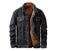 Herren Gefütterte Jeansjacke - Streifen Tooling Winter Sherpa Western Cowboy Mantel, Slim Fit Fleece Verdicken Trucker Jeans Outwear, Button Down Langarm Übergröße,Schwarz,XXL