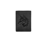 Herren-Geldbörse aus echtem Leder, RFID-blockierend, Wolf-Design, Bifold ID Card Holder, Schwarz , 12 x 2 x 9.5 cm, Casual