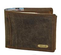 Herren Geldbörse Ledergeldbörse Echtleder Querformat Portemonnaie Brieftasche Geldbeutel Dunkelbraun Braun Used Look