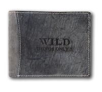 Herren Geldbörse Portemonnaie Geldbeutel Leder WILD Things Only!!! Querformat, Farbe:Blau/Grau