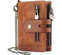 Herren Geldbörse RFID Schutz Ledergeldbeutel mit Kette Falte Münzfach