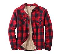 Herren Gepolsterte Holzfällerjacke Casual Langarm Karo Hemden Sherpa Fleece Gefüttert Flanellhemden Warm Winter Dicker Arbeitsmantel Knopfleiste Jacke mit Taschen Steppjacke, rot, L