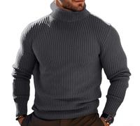 Herren Gerippter Rollkragenpullover Langarm Strickpullover Oberteil mit Normaler Länge und Herbstschichtfunktion (2XL Dunkelgrau)
