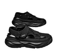 Herren Geschlossene Zehen Plateausandalen Atmungsaktives Netz Sportliche Wanderschuhe Verstellbarer Riemen Sommer Freizeitschuhe Rutschfeste Dicke Sohle Übergröße Sneaker(Black,47 EU)