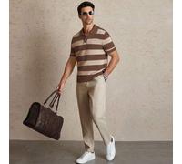 Herren gestreiftes Polokragen Kurzarm Lässig Strick-Top, Herbst