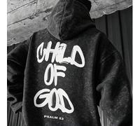 Herren gewaschener, abgenutzter Hoodie Sweatshirt, Herbst/Winter, Graffiti-Großbuchstaben-Muster auf der Rückseite, amerikanischer Vintage-Streetstyle