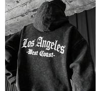 Herren gewaschener, abgenutzter West Coast Gothic Buchstaben Hoodie Sweatshirt, Herbst/Winter amerikanischer Retro lockerer lässiger Streetwear Pullov