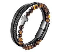 Herren Glaubensarmband Aus Leder Mehrlagig Handgefertigt Geflochten Armreif Aus Natürlichem Tigerauge und Hämatit Katholisches Glaubensarmband für Herren Vintage Punk Armbänder Schmuckgeschenke
