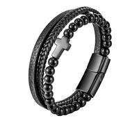 Herren Glaubensarmband Aus Leder Mehrlagig Handgefertigt Geflochten Armreif Natürlicher Tigerauge Stein und Hämatit Katholisches Glaubensarmband für Herren Vintage Punk Armbänder Schmuck Geschen