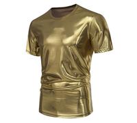 Herren Glitzer Kurzarm Oberteil Metallic T Shirt Roundhals Muskelshirt Unterhemd 70er 80er Jahre Kostüm Disco Hemd Party Outfit Glänzende Oberteile Tanzkostüm Sommer Freizeitshirts