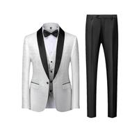 Herren Gold Jacquard Anzug Zweiteiler Set Business Bankett Party Kleid Hochzeit Anzüge für Männer, Weiß, 3-teiliges Set, M