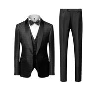 Herren Gold Jacquard Anzug Zweiteiler Set Business Bankett Party Kleid Hochzeit Anzüge für Männer, Schwarz, 3-teiliges Set, M