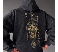 Herren Gold Künstlerisches Muster Hoodie, Lässiger lockerer Schnitt gewaschener Pullover Sweatshirt
