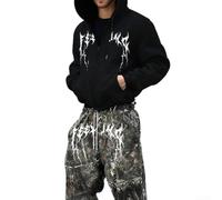 Herren Gothic Reißverschluss Hoodie Langarm Grafikdruck High Street Hip Hop Sweatshirt Schwarz Regular Fit Pullover Oberbekleidung für Casual Alltag Urlaub Party Frühling Herbst (XXXL Schwarz)