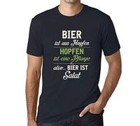 Herren Grafik T-Shirt Bier Ist Salat Öko-Verantwortlich Vintage Jahrgang Kurzarm Lustige Druck Geburtstag Geschenk Mann Dunkelblau 3XL