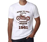 Herren Grafik T-Shirt - Born to Ride Legendary Motor Since 1961 - Geschenk 65. Geburtstag Jahrestag 65 Jahre Jubiläum 65 Jährige Mann Jahrgang 1961 Kurzarm Lustige Druck Weiss 4XL