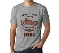 Herren Grafik T-Shirt - Born to Ride Legendary Motor Since 1961 - Geschenk 65. Geburtstag Jahrestag 65 Jahre Jubiläum 65 Jährige Mann Jahrgang 1961 Kurzarm Lustige Druck Grau Meliert L