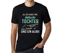 Herren Grafik T-Shirt Ich Habe Eine Hübsche Tochter Öko-Verantwortlich Vintage Jahrgang Kurzarm Lustige Druck Geburtstag Geschenk Mann Dunkelschwarz L