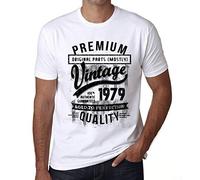 Herren Grafik T-Shirt - Original Parts (Mostly) Aged to Perfection 1979 - Geschenk 47. Geburtstag Jahrestag 47 Jahre Jubiläum 47 Jährige Mann Jahrgang 1979 Kurzarm Lustige Druck Weiss XL