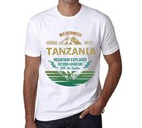 Herren Grafik T-Shirt - Outdoor Adventure, Wilderness, Mountain Explorer Tanzania - Öko-Verantwortlich Vintage Jahrgang Kurzarm Lustige Druck Geburtstag Geschenk Mann Weiss XL