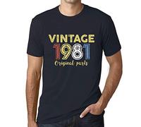 Herren Grafik T-Shirt Ursprüngliche Teile 1981 - Original Parts 1981 - Geschenk 45. Geburtstag Jahrestag 45 Jahre Jubiläum 45 Jährige Mann Jahrgang 1981 Kurzarm Lustige Druck Dunkelblau L