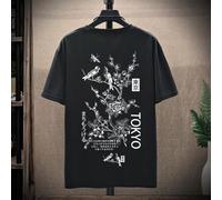 Herren Große Größen Crew Neck Kurzarm T-Shirt mit floralem Muster, lässiger Alltagsgebrauch, Grafik Tee, Japanischer Hoodie Anime Sweatshirt