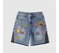 Herren Große Größen Denim Shorts mit Buchstaben-Stickerei und Taschen, lässig und locker