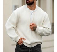 Herren Große Größen Einfarbiger Langarm Reißverschluss Locker Gestrickter Cardigan, Herbst/Winter