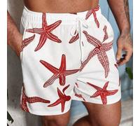Herren Große Größen Elastischer Bund Kordelzug Taschen Locker Lässig Strandshorts Weiße Strandshorts Herren Rote Seestern Badeshorts Herren Weiße Bade