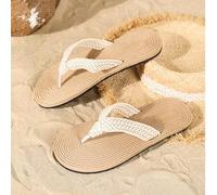 Herren Große Größen Flip Flops, Sommer Lässig Geflecht Riemen Flache Sandalen, Schwarz, geeignet für Outdoor, Strand, rutschfest, Aprikosen-EVA-Materi