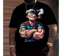 Herren Große Größen Lässig Rundhals T-Shirt, Polyester Strickstoff angenehm & atmungsaktiv, Mode Lässig Cartoon Serie "Lustiger Muskel Seemann" Grafik