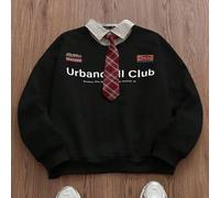 Herren Große Größen Lässiger Langarm Pullover Sweatshirt mit bedrucktem Schleifen-Design, Urlaub, Vatertagsgeschenke, Fußball