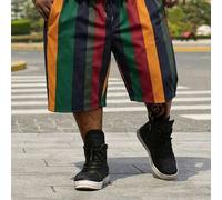 Herren Große Größen Retro bunte gestreifte Kordelzug Shorts, Herren lässige weite Sommer Strand Shorts, Streetwear Gummibund Shorts, geeignet für groß