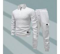 Herren Große Größen Set aus kariertem strukturiertem Jacquard-Stoff Sweatshirt mit hohem Kragen, Reißverschluss und Taschen sowie Hose