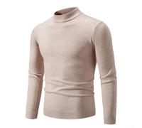 Herren halber Rollkragenpullover für schmale Passform, lässiger Pullover, Strickwaren, warmes dehnbares Oberteil für Herbst und Winter, Dunkelblau (2XL Beige)