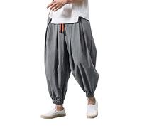 Herren Haremshose Mode Japanisch Relaxed-Fit Sweathose Cargohose Männer Aladinhose Pluderhose Yoga Goa Hosen Baggy Freizeithosen Outdoorhose Jogger Trainingshose Elastische Taille mit Kordelzug