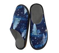 Herren Hausschuhe Baum Sterne Muster Warm Fuzzy Haus Hausschuhe für Frauen rutschfeste Indoor/Outdoor Sohlen, Baumstern-Muster, 45/45.5 EU