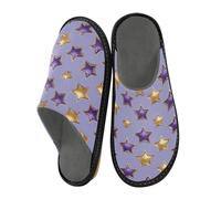 Herren Hausschuhe Lila Gelb Sterne Muster Warm Fuzzy Hausschuhe für Frauen rutschfeste Indoor/Outdoor Sohlen, Violett-gelbes Sternenmuster, 45/45.5 EU