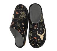 Herren Hausschuhe Mysterious Horn Star Leave Pattern Warm Fuzzy House Slippers für Frauen Rutschfeste Indoor/Outdoor Sohlen, Geheimnisvolles Horn-Sternblatt-Muster, 45/45.5 EU