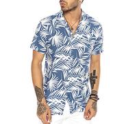Herren Hawaii Hemd Kurzarm Shirt Design Aloha Casual Blau L