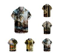 Herren Hawaii Hemd mit Tasche Männer Kurzarm Freizeithemd Sommer Lässig Strand Outfit Hawaiihemd Button Down Revers Hemden Sommerhemden