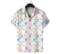 Herren-Hawaii-Hemden Mit Cartoon-Lollipop-Aufdruck - Lässige, Kurzärmlige Strand-, Urlaubs-, Party- Und Sommerbluse Für Männer, Modisches Vintage-Aloha-Hemd Mit Camp-Kragen Und Strickjacke Mit K