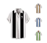 Herren Hawaii Shirt Hemd 50er Vintage Retro Freizeithemd Button Down Hemd Sommer Bowling Shirt Tops Oberteile Strandhemd Patchwork Casual Shirt