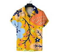 Herren-Hawaiihemd Im Vintage-Stil Mit Camp-Kragen - Cartoon-Pflanzen-Blume-Druck, Strickjacke, Knopfleiste, Funky Beach-Männerbluse, Lässiges, Kurzärmliges Aloha-Hemd, Lockeres Alltagskleidungshe