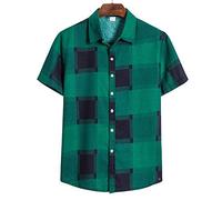 Herren-Hawaiihemd - Vintage-Cardigan Mit Grünem Karomuster, Button-Down-Oberteil, Flippige Strandurlaubsbluse Für Männer, Lässiges, Klassisches, Kurzärmliges Aloha-Hemd, Lockeres Alltagskleidun