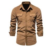 Herren-Hemd, Corduroy-Arbeitshemd, schlanke Passform, Langarm, Knopfleiste, Hemd mit Tasche, atmungsaktives taktisches Hemd, formelles, dehnbares, knitterfreies, lässiges Oberteil für Frühlingsreisen