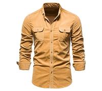 Herren-Hemd, Corduroy-Arbeitshemd, schlanke Passform, Langarm, Knopfleiste, Hemd mit Tasche, atmungsaktives taktisches Hemd, formelles, dehnbares, knitterfreies, lässiges Oberteil für Frühlingsreisen